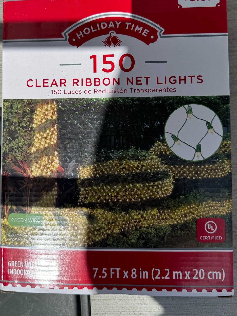 Holiday Time Clear Ribbon Net Lights - Clear Bulbs on Green Wire 2 boxes